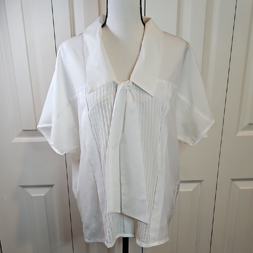 Vintage Josephine Chic White Women's Blouse Neck Tie 12